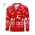 New Arrival High Quality Custom Jacquard Knit Long Christmas Wool Cardigan Men